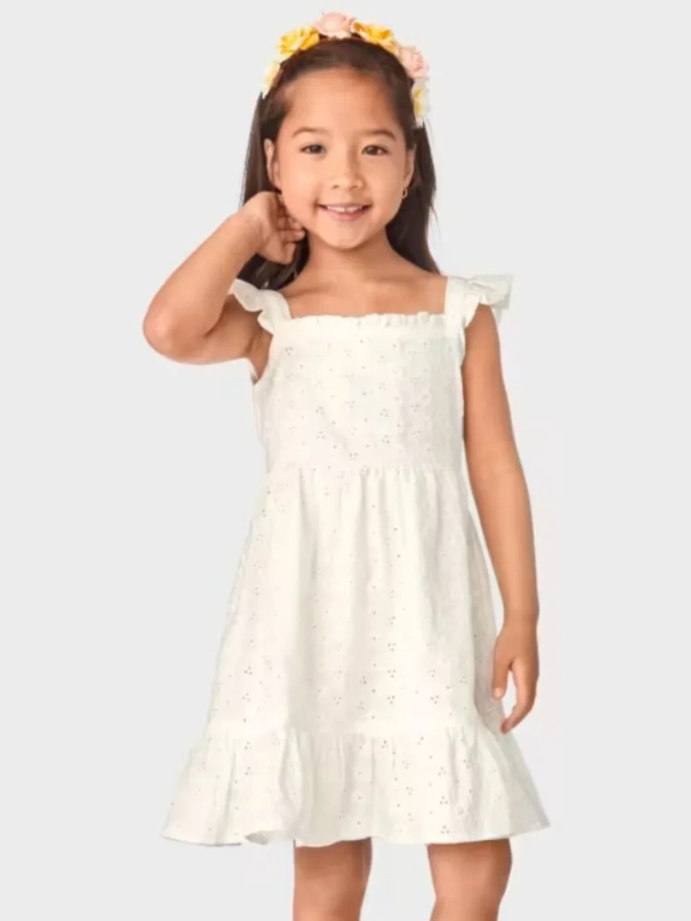 Gymboree Girls White Bunny's Tail Sleeveless Eyelit Flutter Dress Prairie Fields